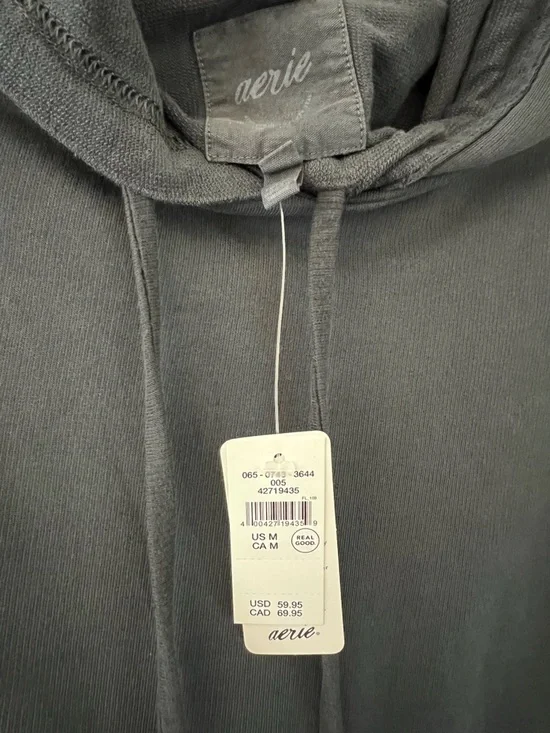 aerie Black Hooded Peplum Pullover Sweatshirt - Picture 2 of 4